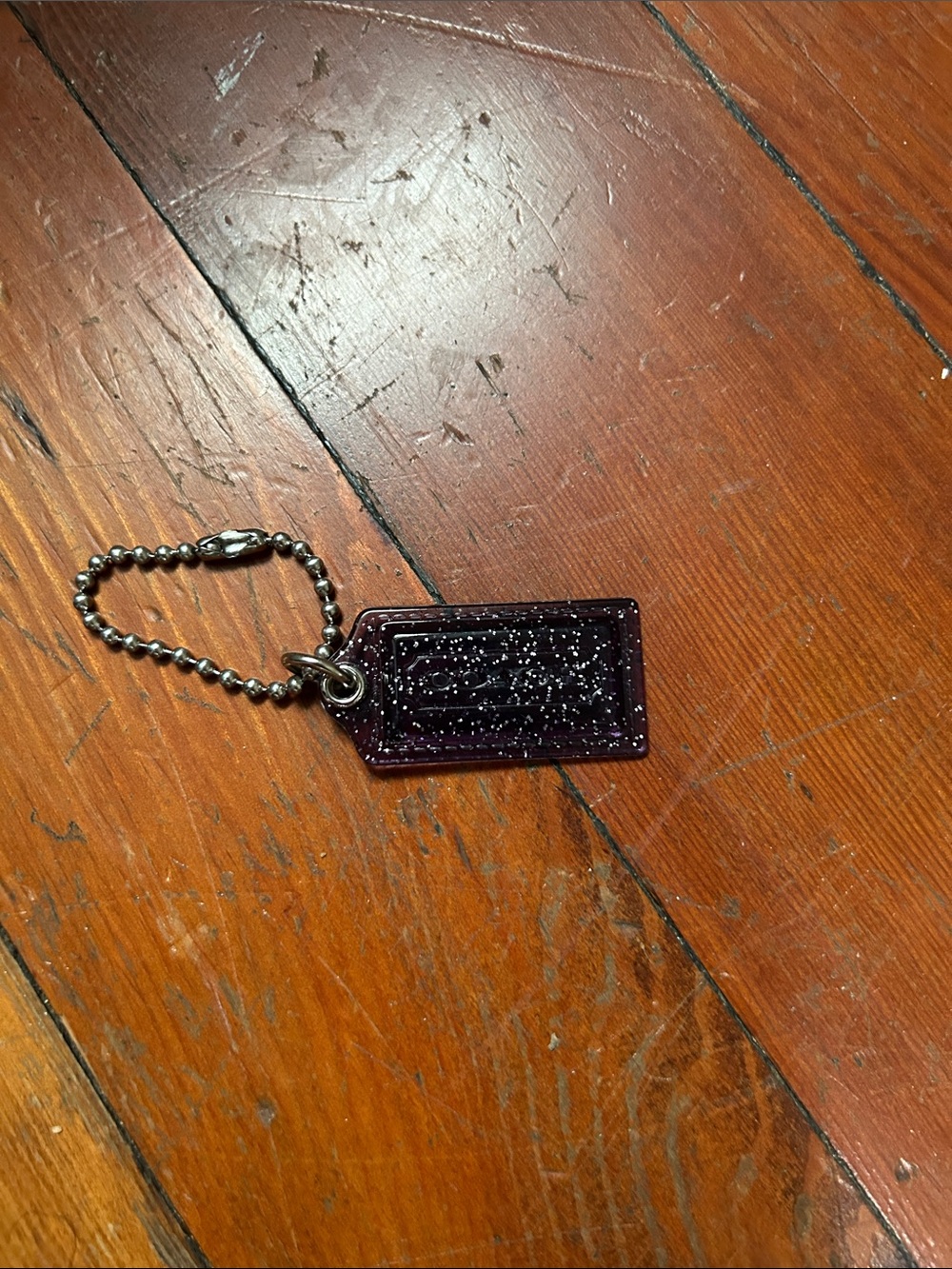 Coach Purple Logo Tag Keychain Charm with Silver Chain - Picture 2 of 3